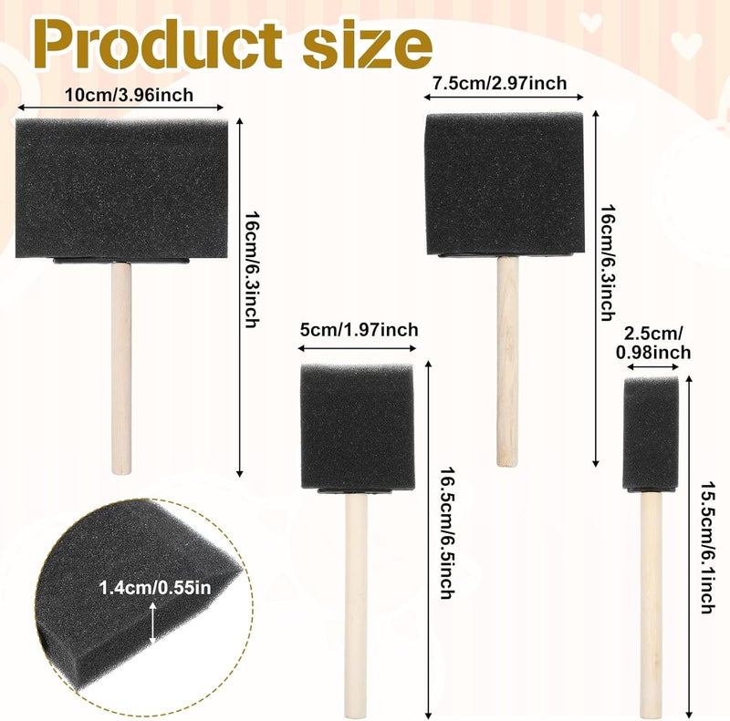 Yuomeaz 4 Pcs Foam Paint Brush, 4 Size Sponge Paint Brushes with Wood Handle, Lightweight Sponge Brush for Painting, Staining, Crafting (1/2/3/4 inch) - Image 4